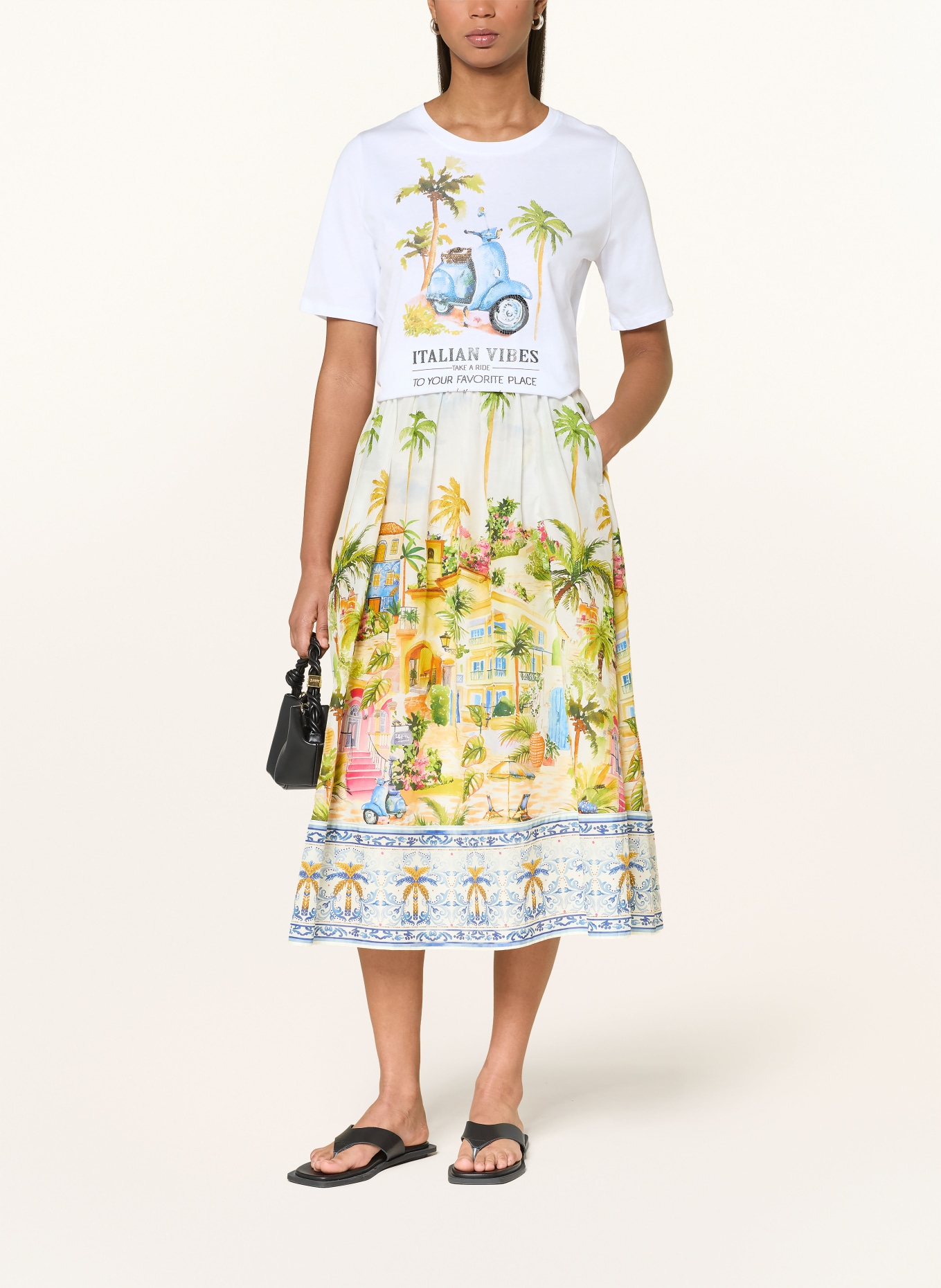 Princess GOES HOLLYWOOD T-shirt met sierstenen: WIT / GROEN / LICHTBLAUW