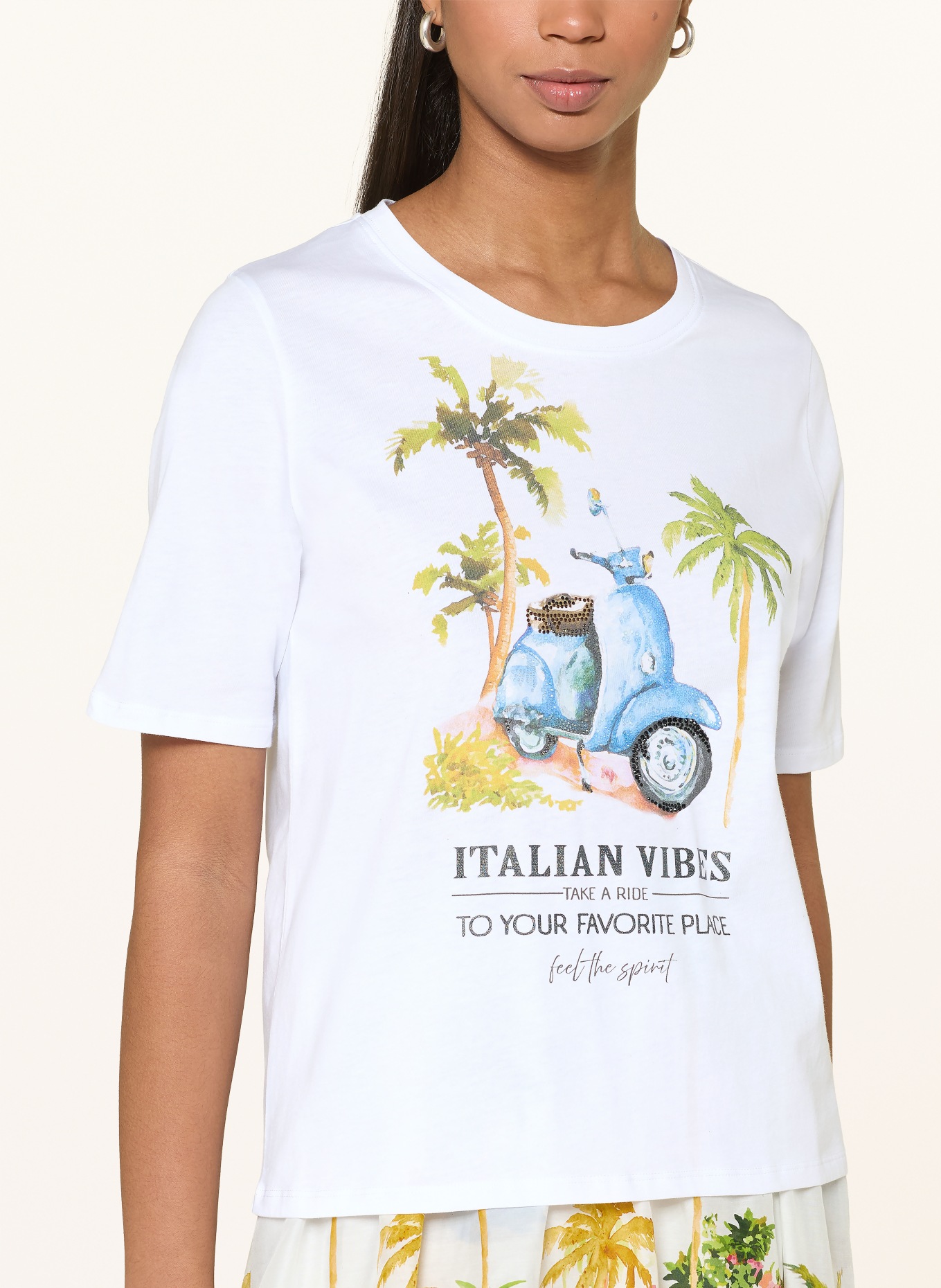 Princess GOES HOLLYWOOD T-shirt met sierstenen: WIT / GROEN / LICHTBLAUW