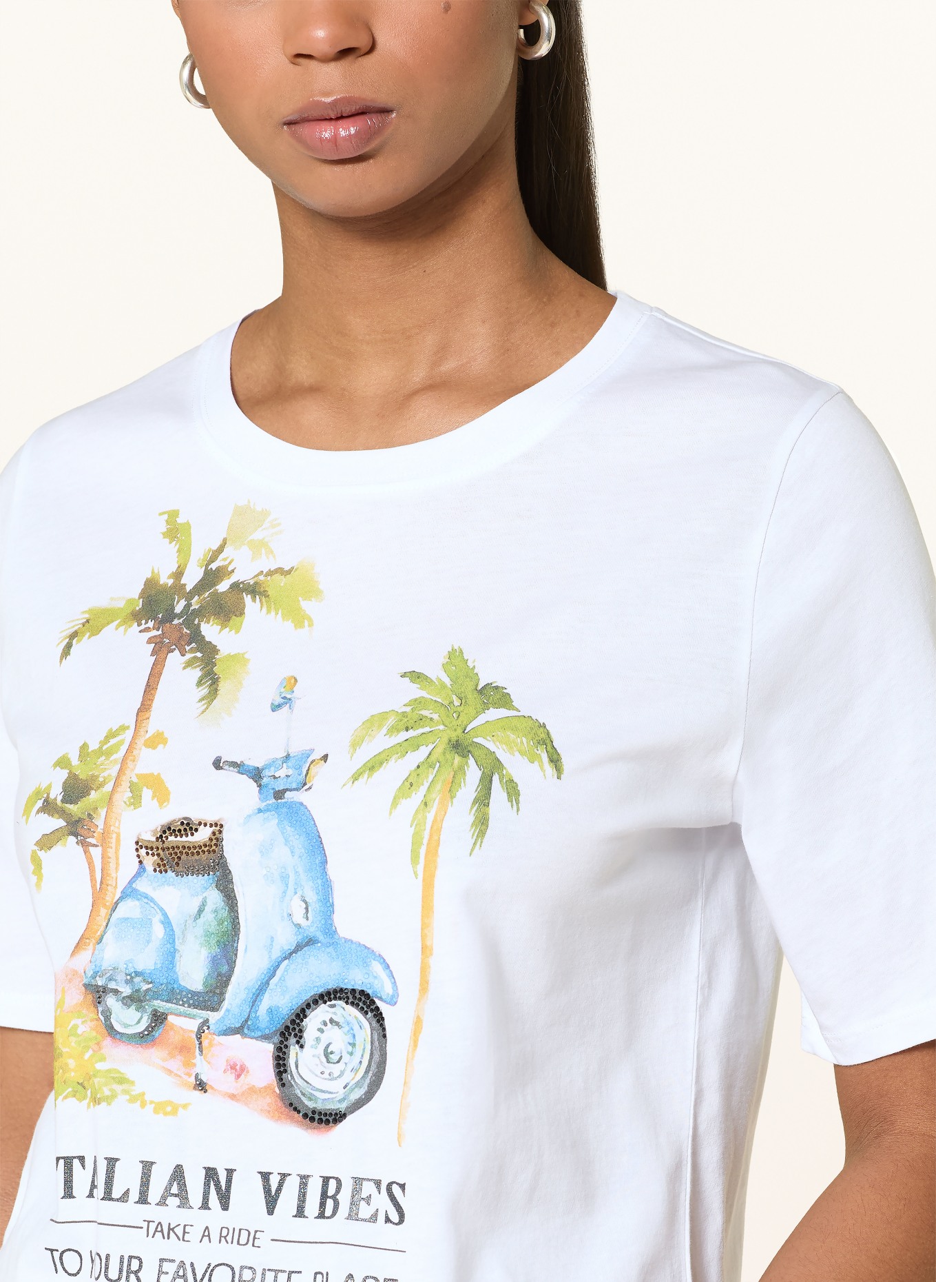 Princess GOES HOLLYWOOD T-shirt met sierstenen: WIT / GROEN / LICHTBLAUW