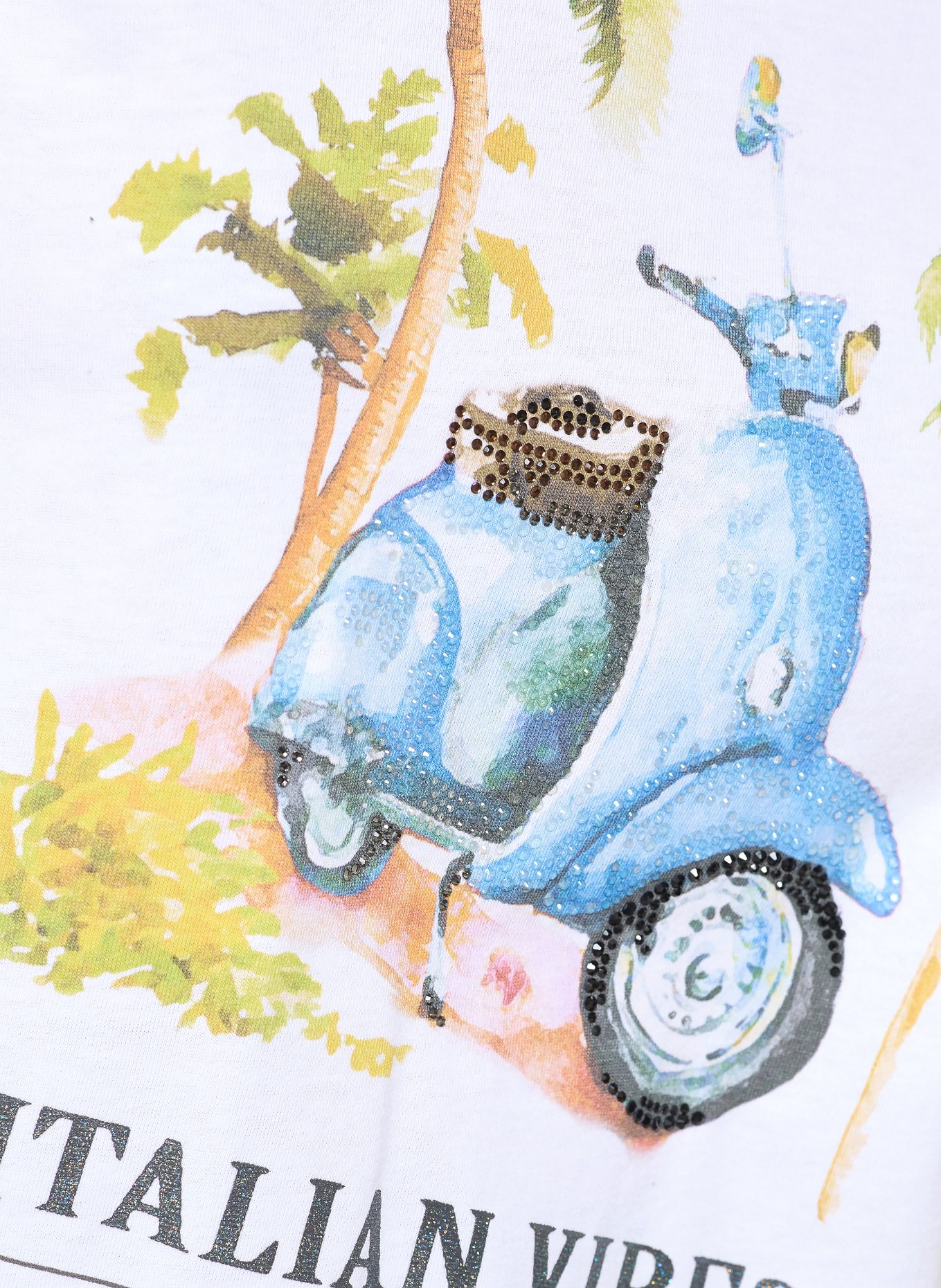 Princess GOES HOLLYWOOD T-shirt met sierstenen: WIT / GROEN / LICHTBLAUW