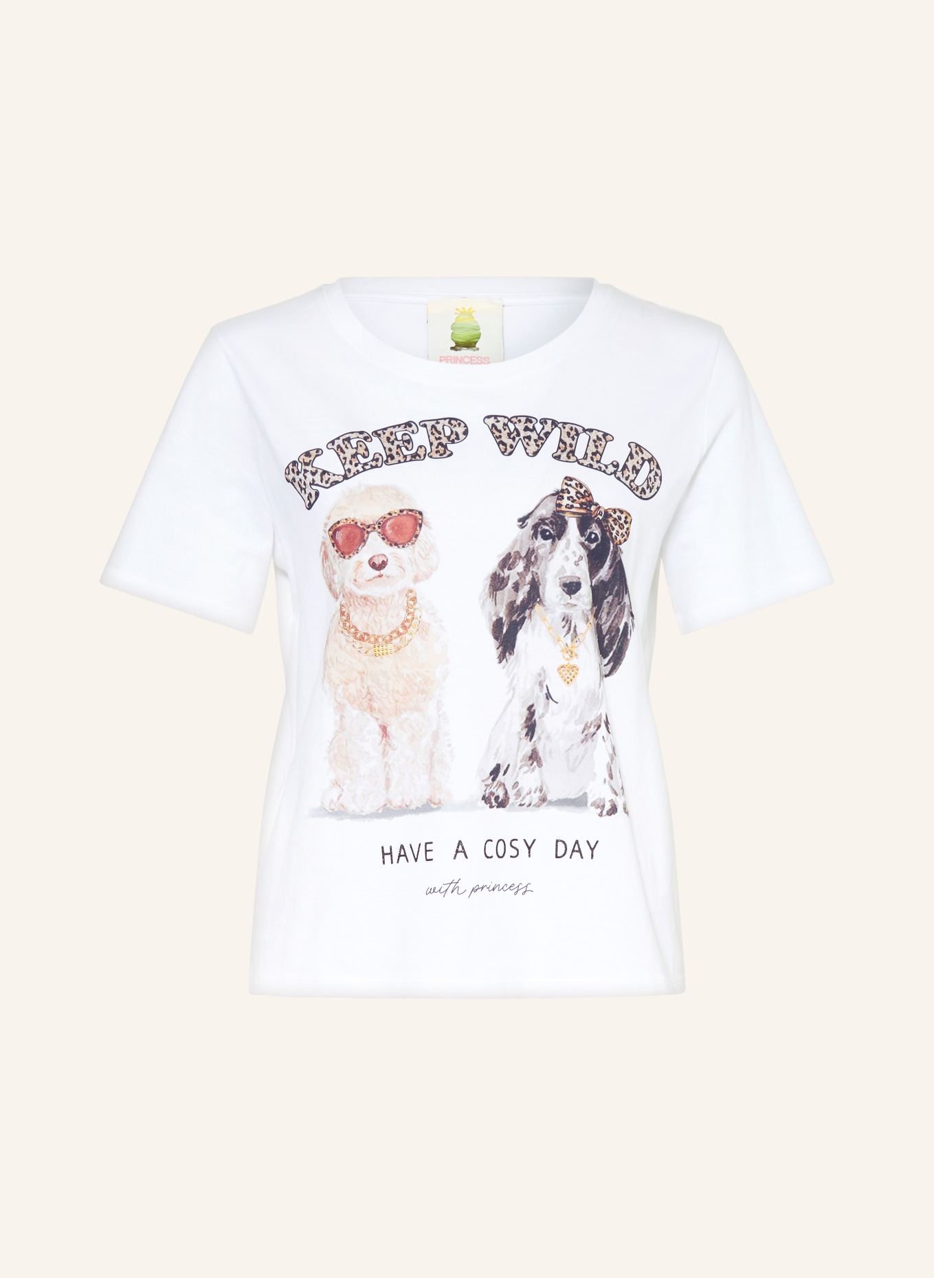 Princess GOES HOLLYWOOD T-shirt met sierstenen: WIT / LICHTBRUIN / MARRON FONCÉ