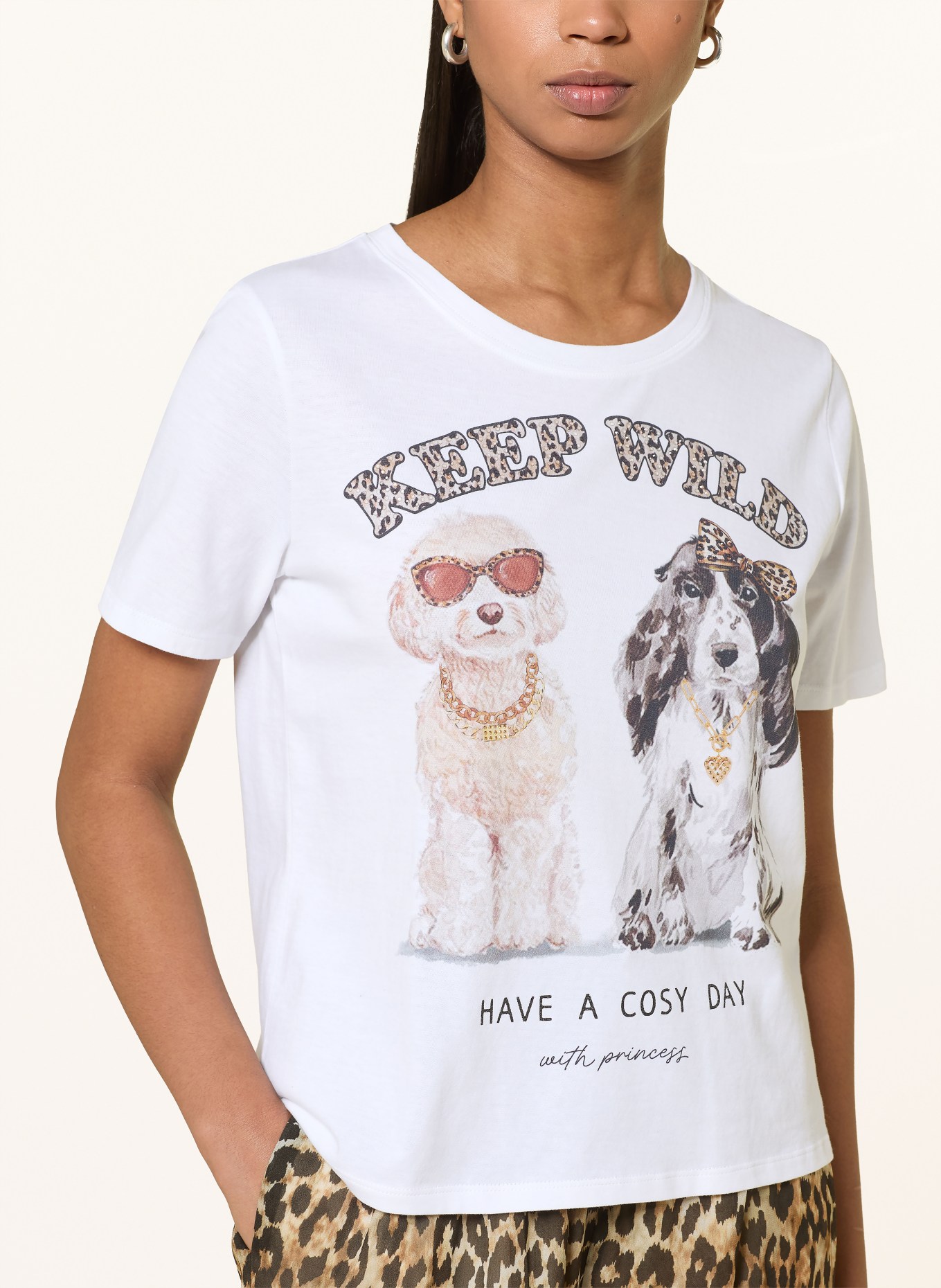 Princess GOES HOLLYWOOD T-shirt met sierstenen: WIT / LICHTBRUIN / MARRON FONCÉ