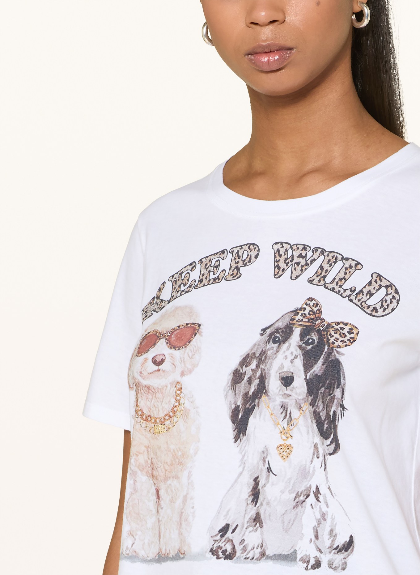 Princess GOES HOLLYWOOD T-shirt met sierstenen: WIT / LICHTBRUIN / MARRON FONCÉ