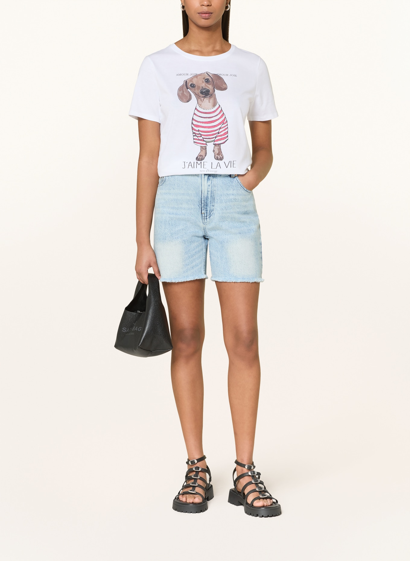 Princess GOES HOLLYWOOD T-shirt met sierstenen: WIT / MARRON FONCÉ / ROOD