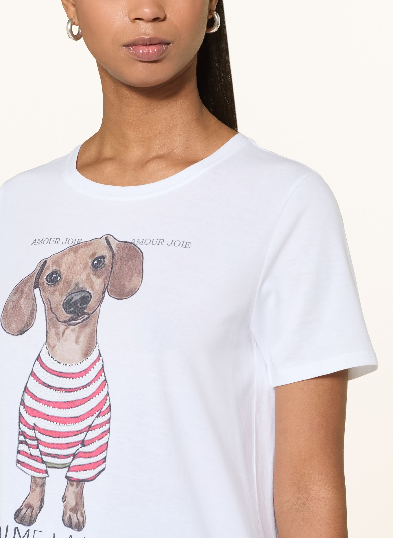 Princess GOES HOLLYWOOD T-shirt met sierstenen: WIT / MARRON FONCÉ / ROOD