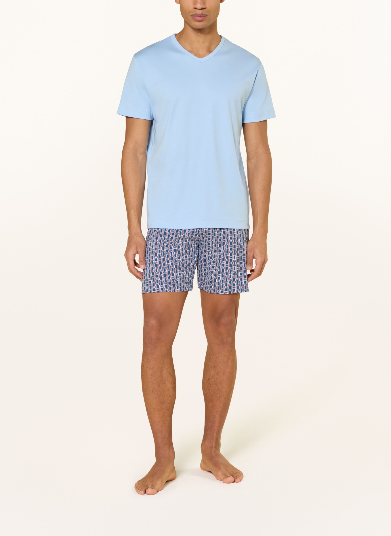 mey Shorty pajamas series STRAIGHT GEO: LIGHT BLUE / LIGHT RED / DARK BLUE