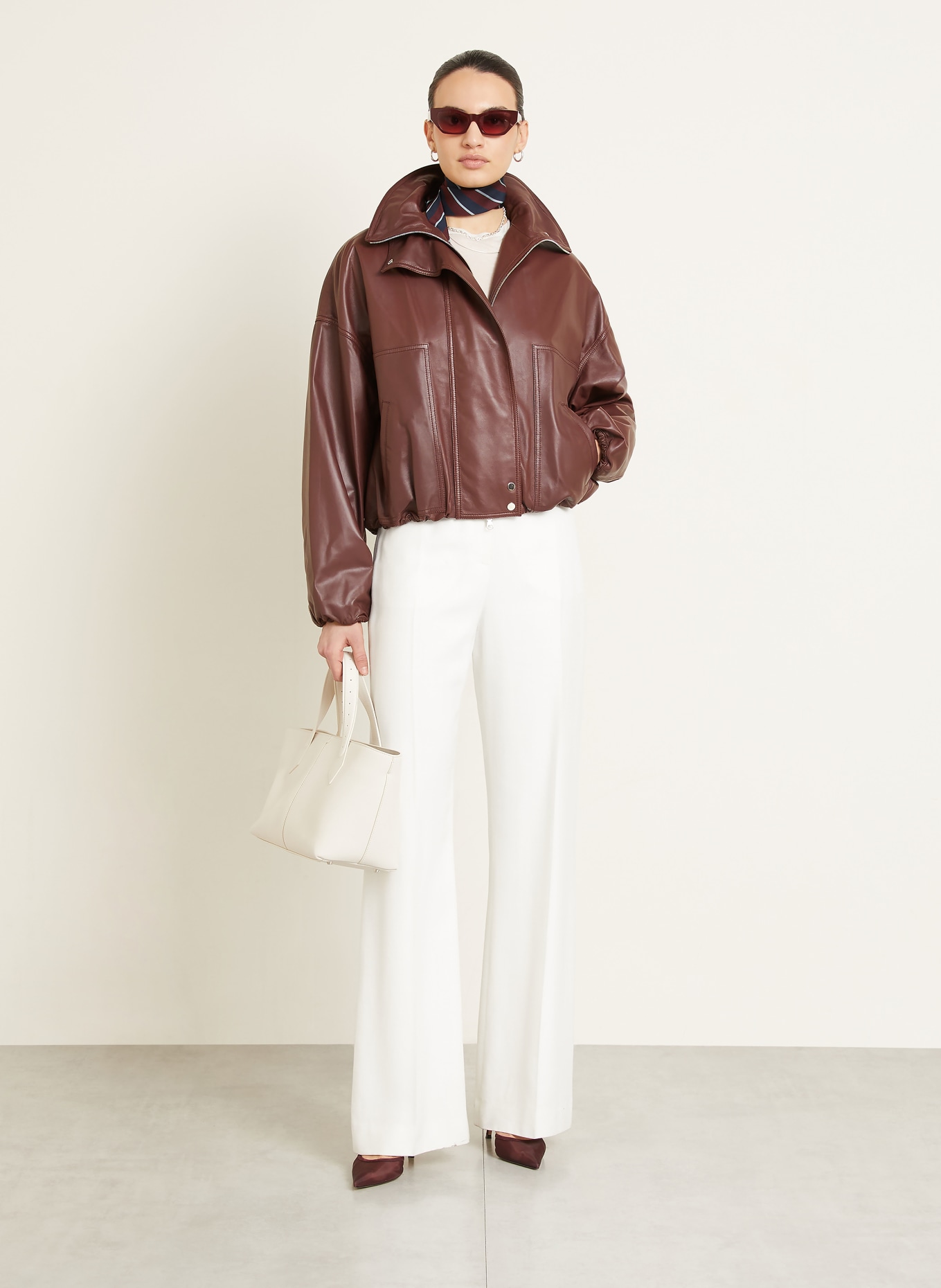 UTZON Kožená bunda JADE: TMAVĚ ČERVENÁ