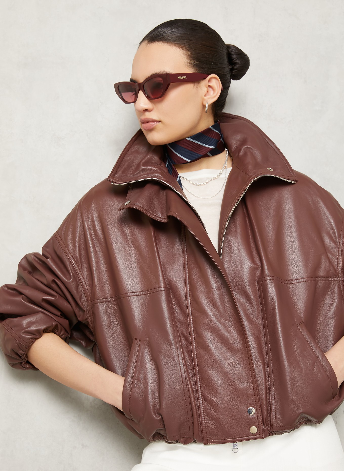 UTZON Kožená bunda JADE: TMAVĚ ČERVENÁ