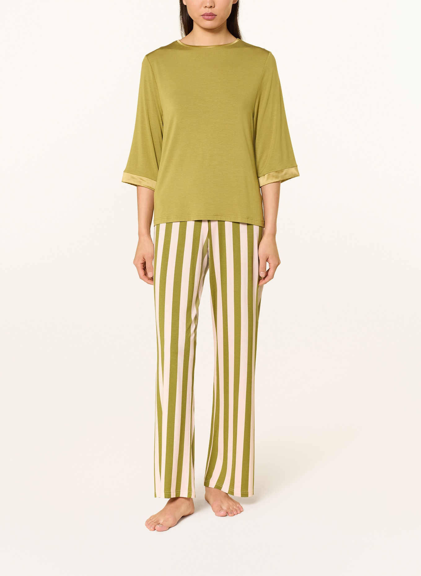 mey Schlafhose Serie VIVID LINES: OLIV / HELLROSA