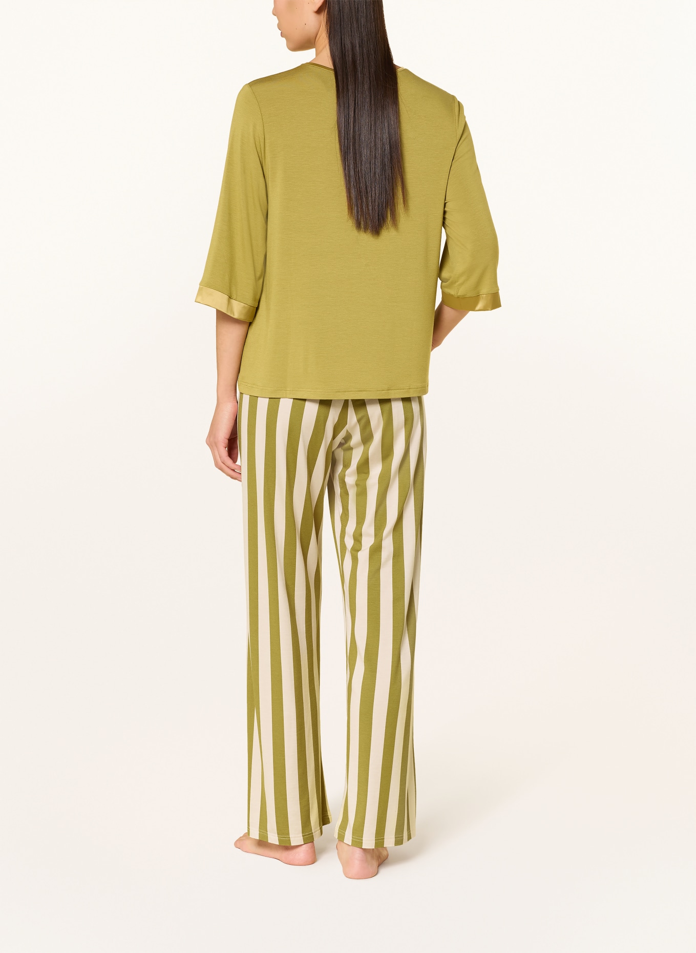 mey Schlafhose Serie VIVID LINES: OLIV / HELLROSA