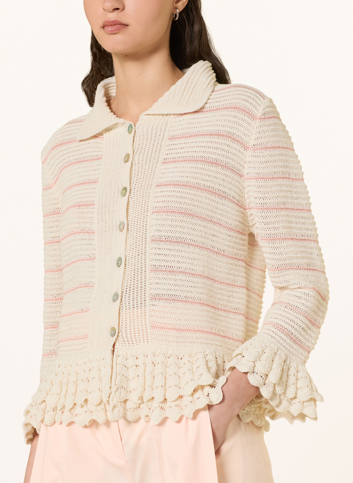 Rich & Royal Strickjacke mit Glitzergarn: CREME / HELLROT