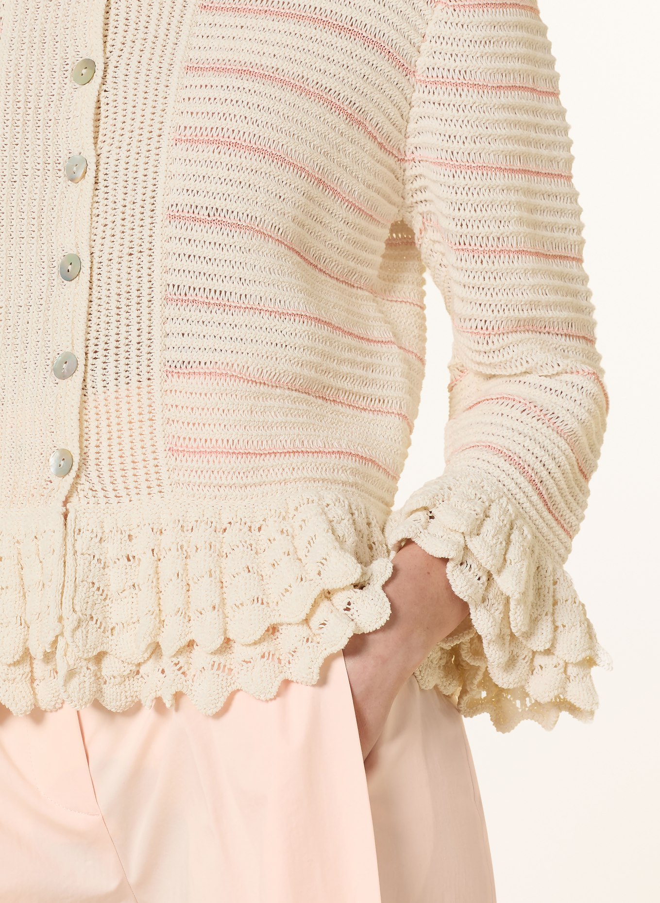 Rich & Royal Strickjacke mit Glitzergarn: CREME / HELLROT