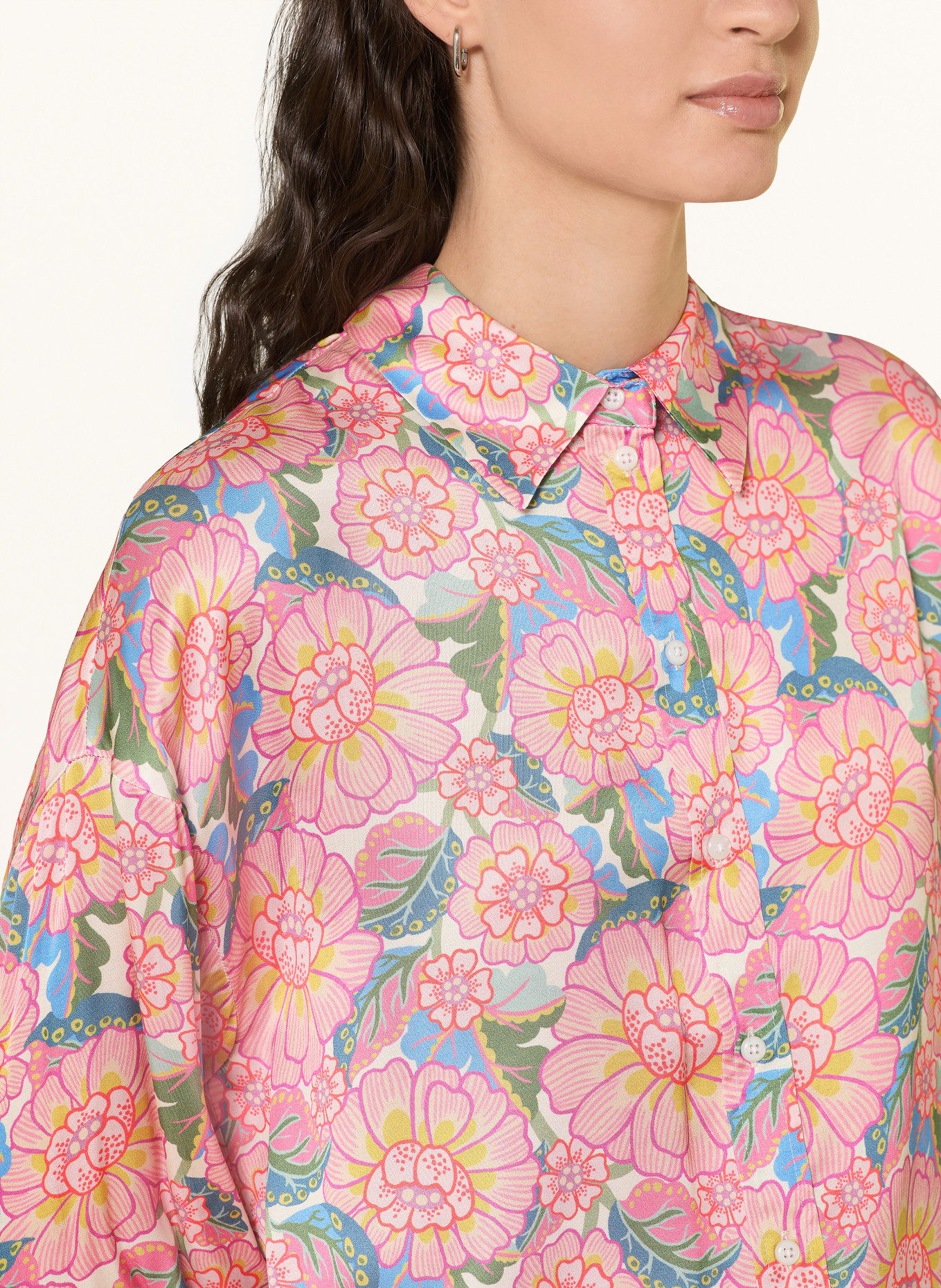 Rich & Royal Hemdbluse aus Satin: ROSA / GRÜN / HELLBLAU