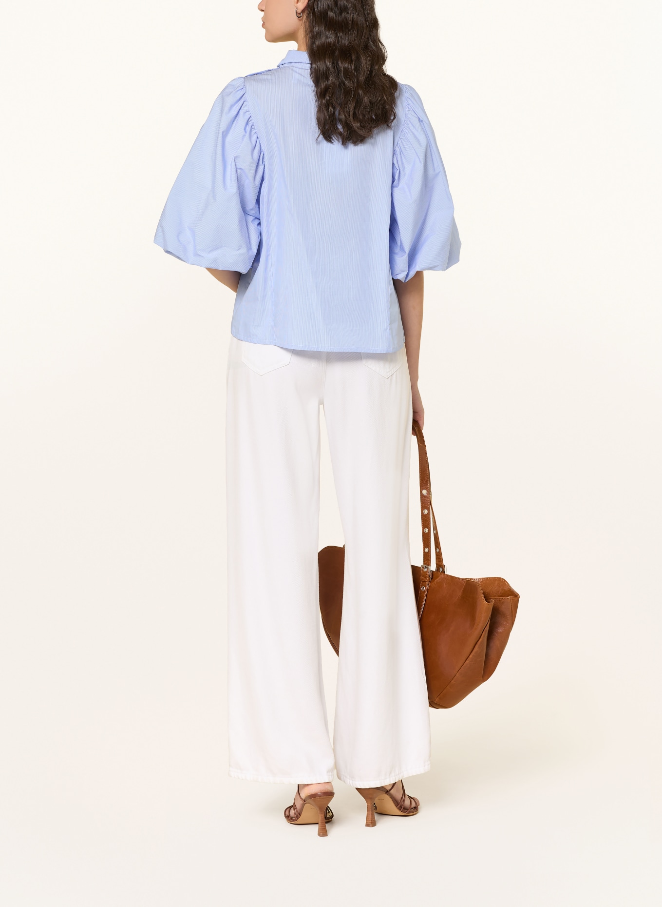 Rich & Royal Blouse met 3/4-mouwen en afneembare strik: LICHTBLAUW / WIT