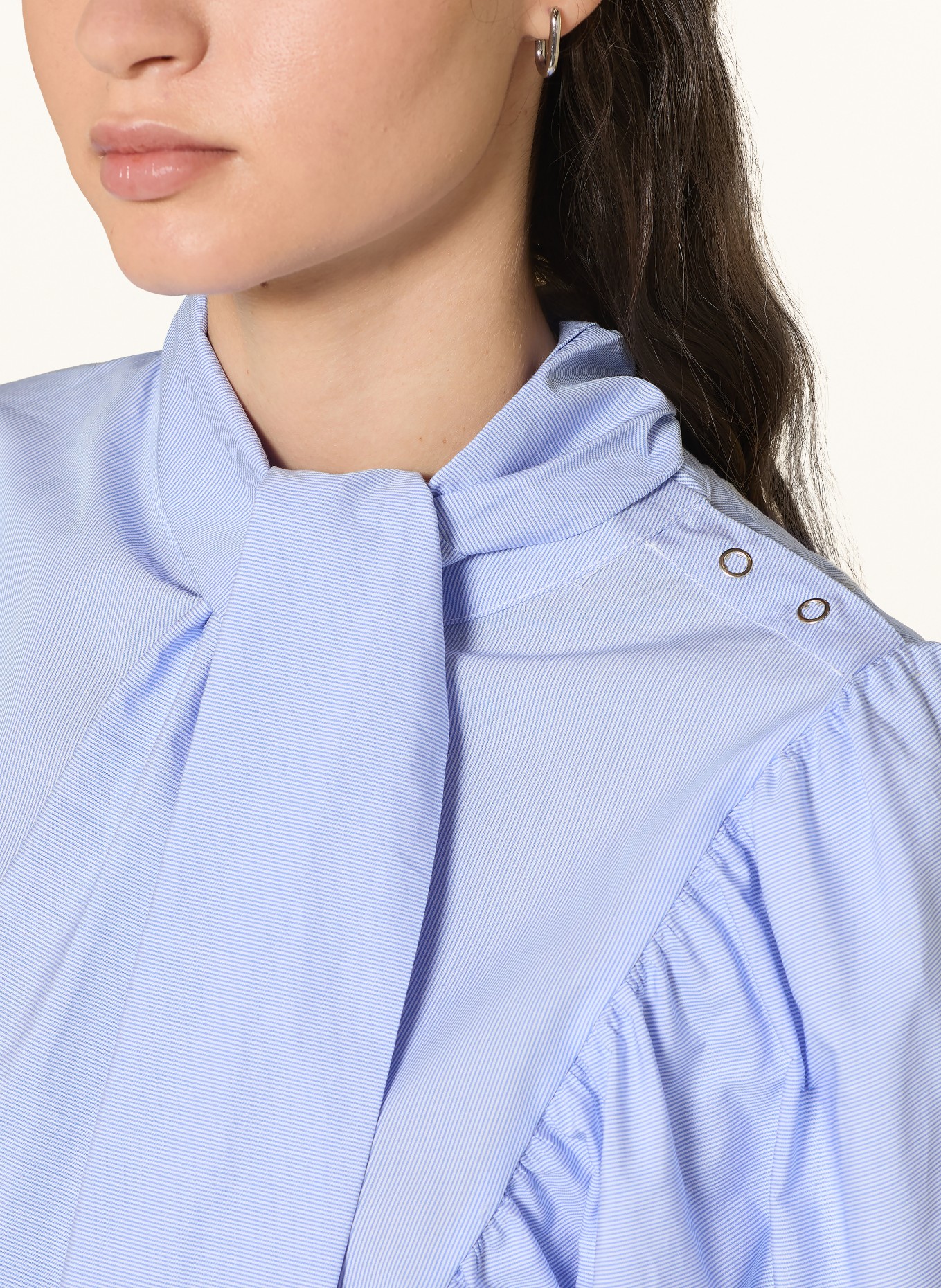 Rich & Royal Blouse met 3/4-mouwen en afneembare strik: LICHTBLAUW / WIT