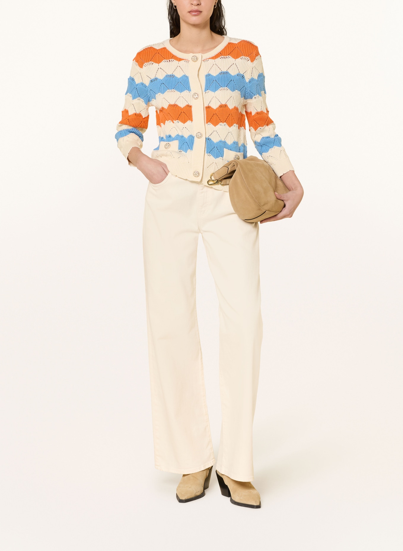 Rich & Royal cardigan: CRÈME / ORANGE / BLEU