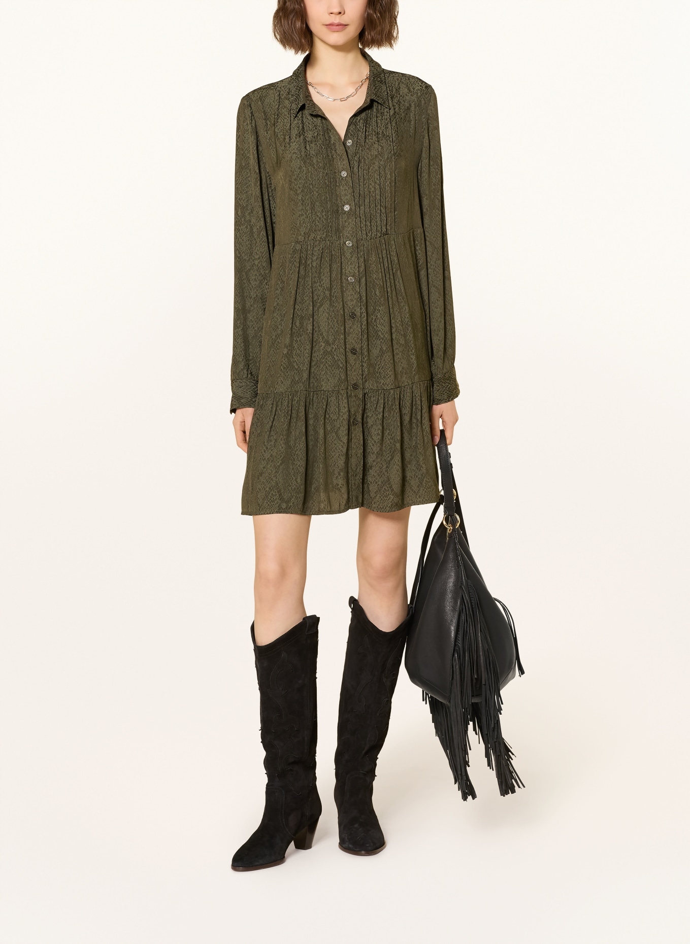 ba&sh Košilové šaty ROSYNA: OLIVOVÁ / TMAVĚ ZELENÁ