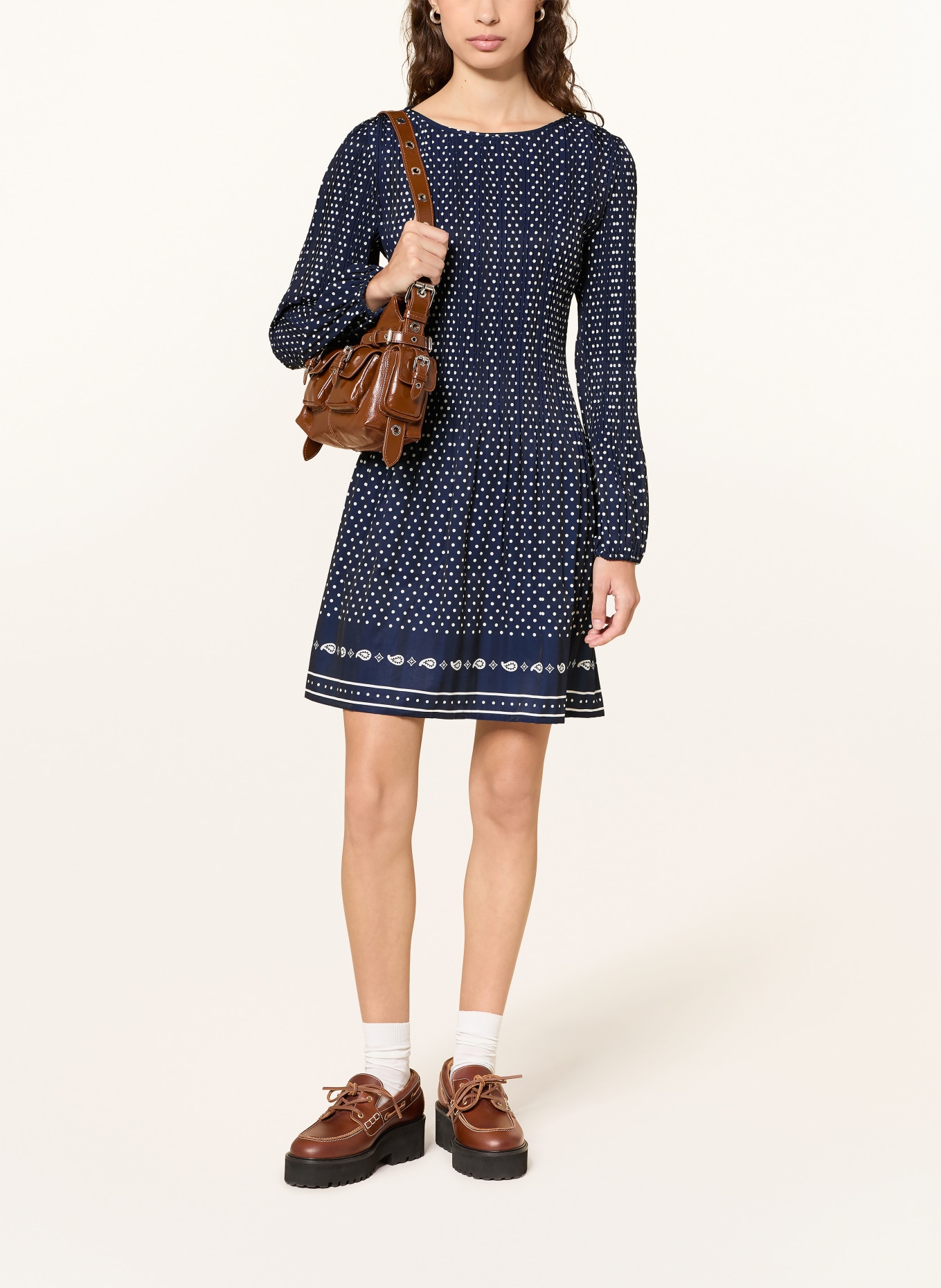 maje Kleid mit Plissees: DUNKELBLAU / WEISS