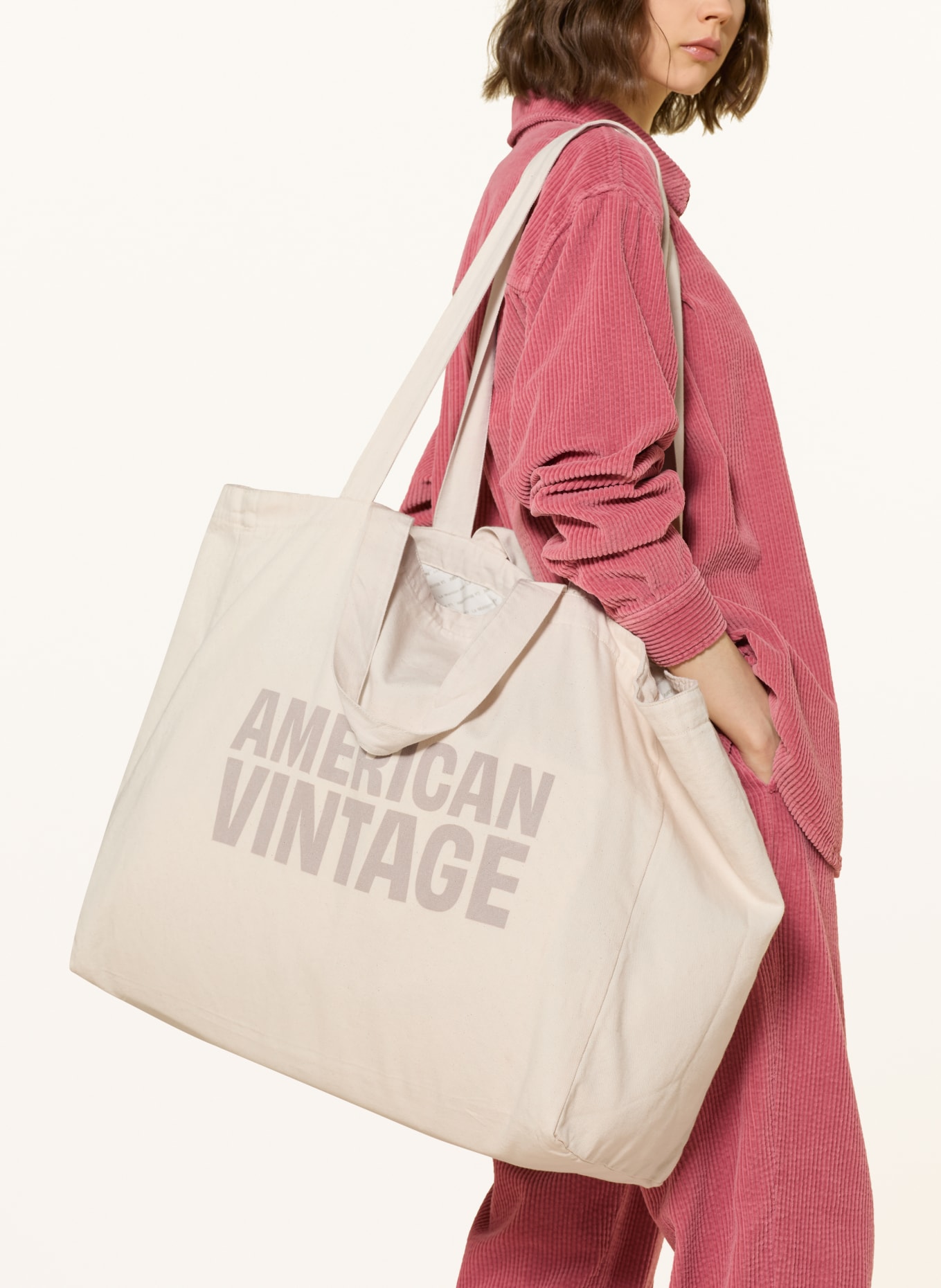 American Vintage Nákupní taška LYCAZ: REŽNÁ / ČERNOŠEDÁ