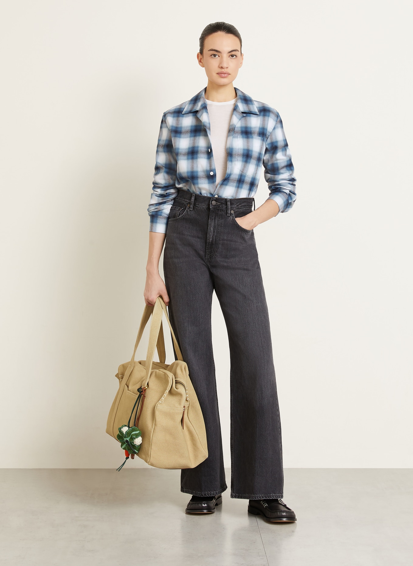 JW ANDERSON Flanell-Overshirt: BLAU / GRAU / WEISS