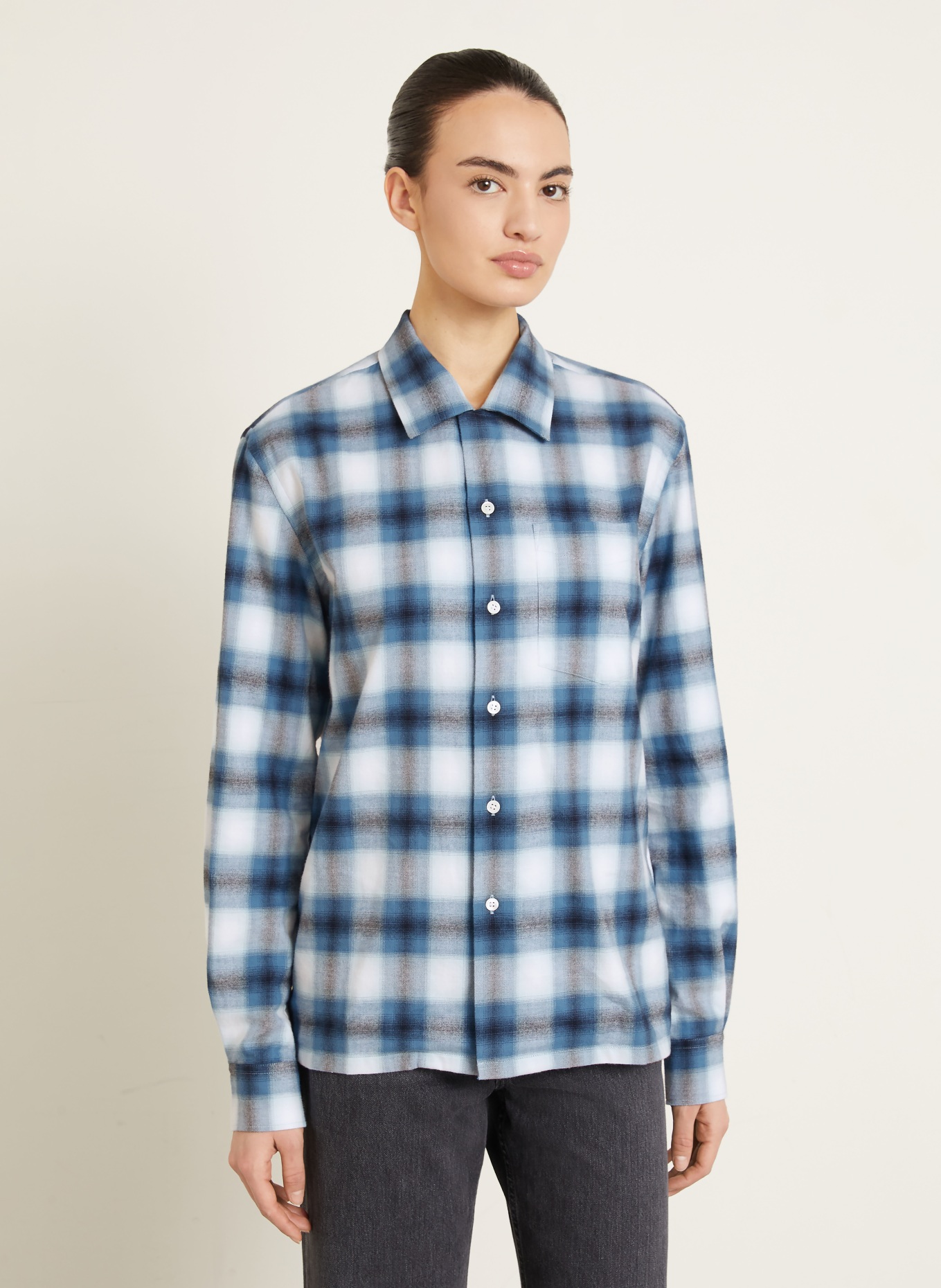 JW ANDERSON Flanell-Overshirt: BLAU / GRAU / WEISS