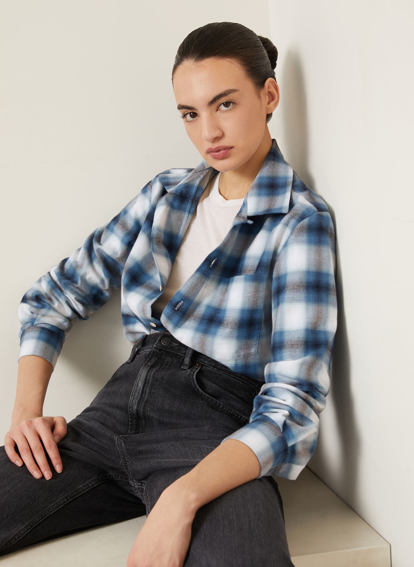 JW ANDERSON Flanell-Overshirt: BLAU / GRAU / WEISS