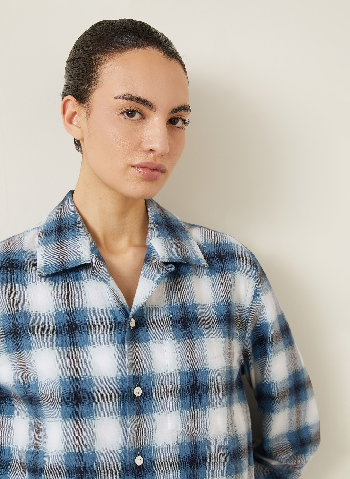 JW ANDERSON Flanell-Overshirt: BLAU / GRAU / WEISS