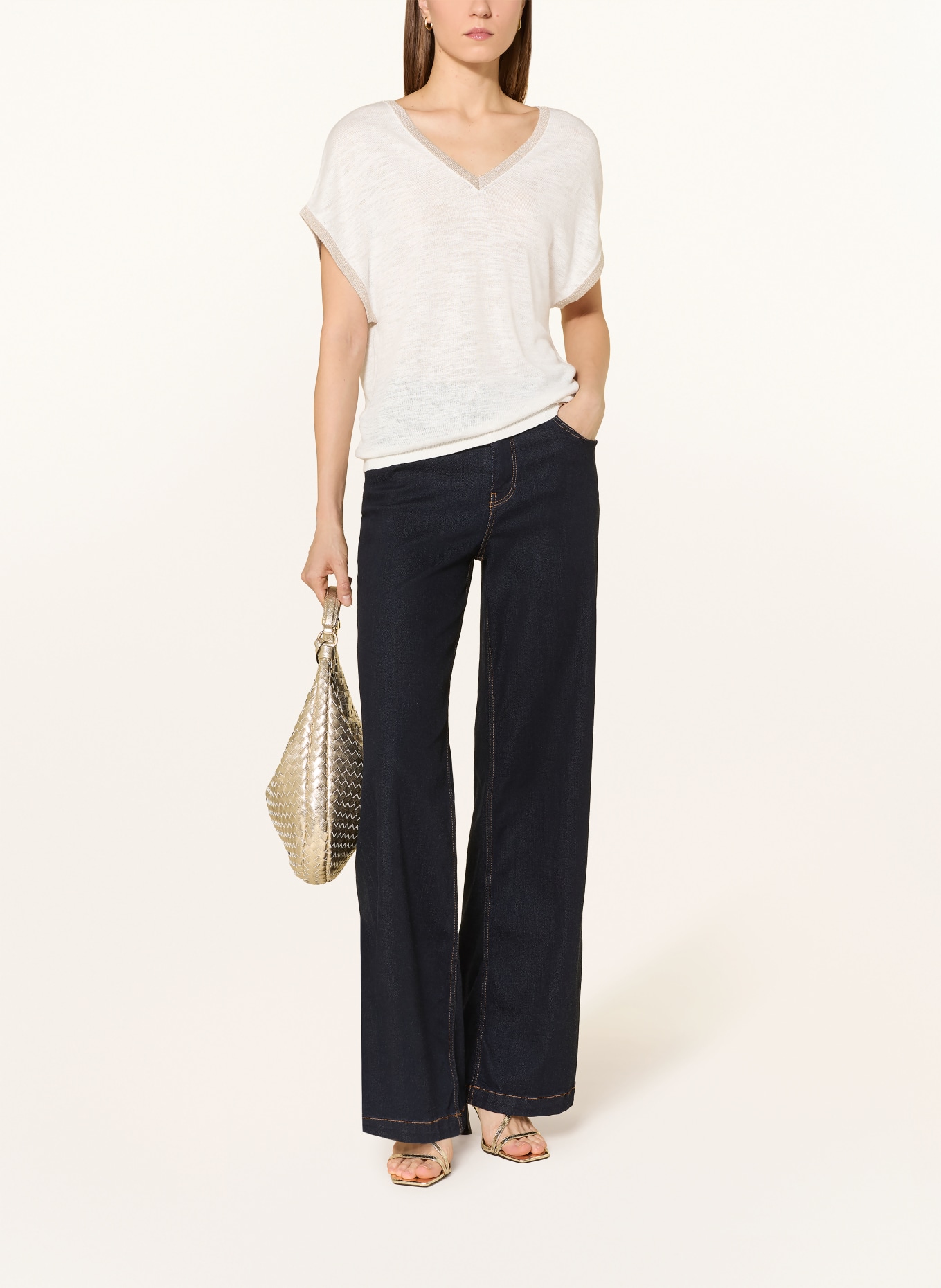 CINQUE Strickshirt CIMAYO mit Leinen: WEISS / BEIGE