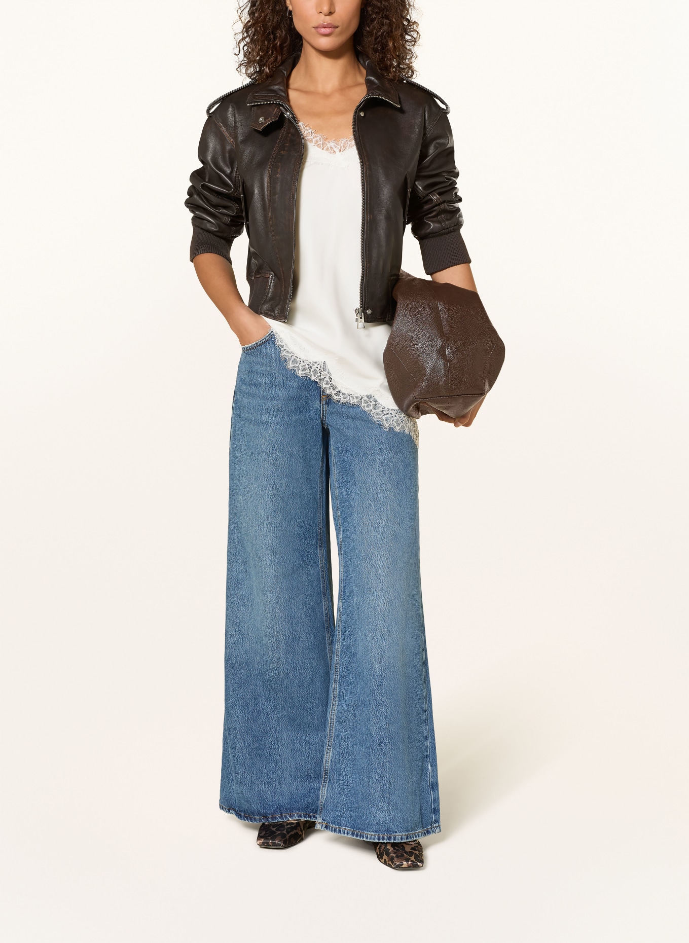 Rich & Royal Satynowy top z koronką: BIAŁY