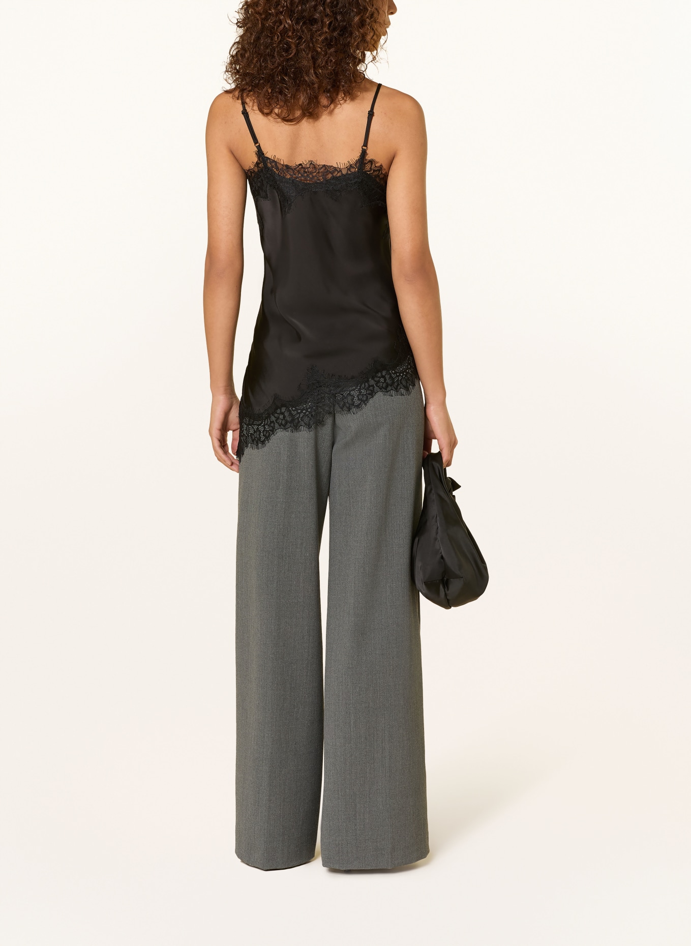 Rich & Royal Satynowy top z koronką: CZARNY