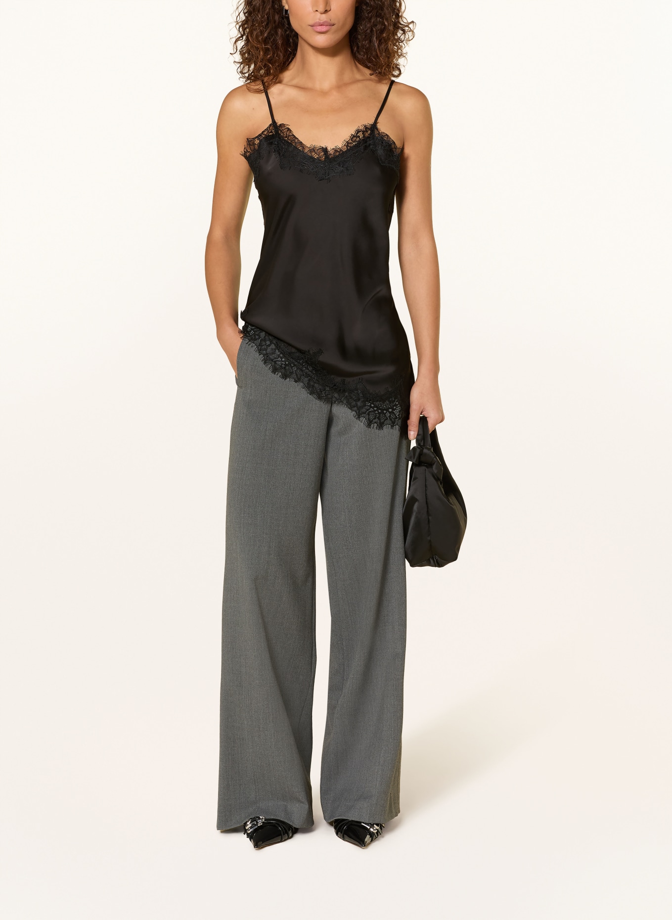 Rich & Royal Satynowy top z koronką: CZARNY