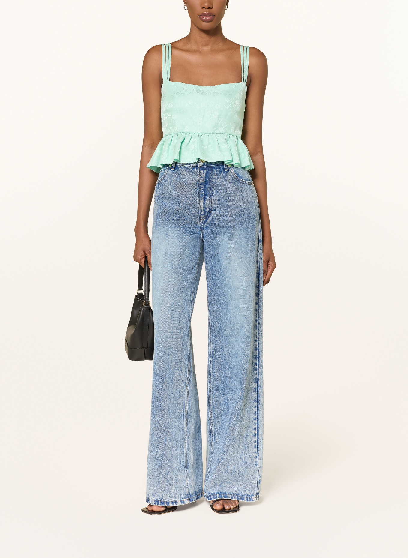 SANDRO Cropped-Blusentop mit Leinen: MINT