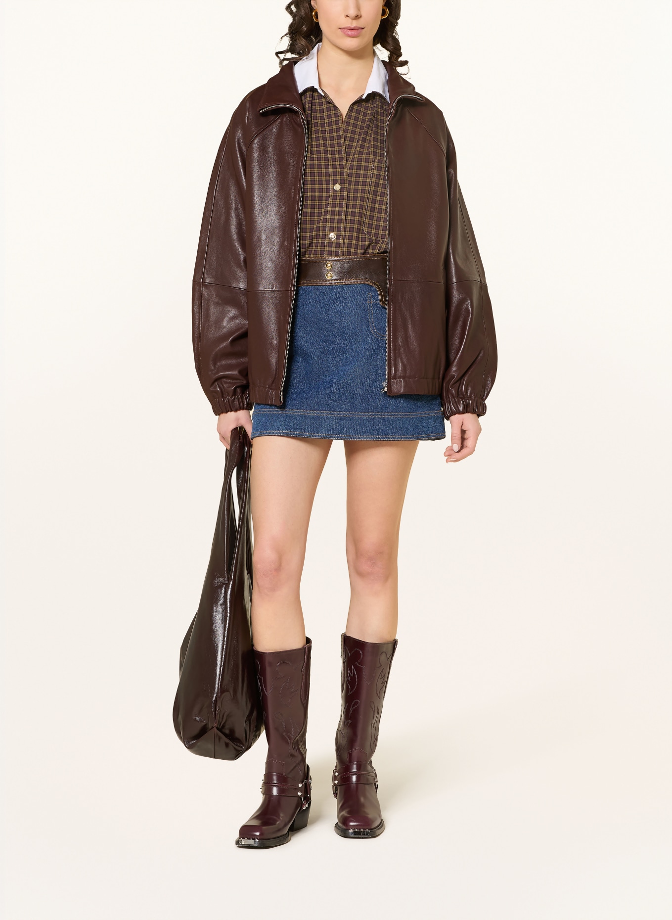 SANDRO Lederjacke: DUNKELBRAUN