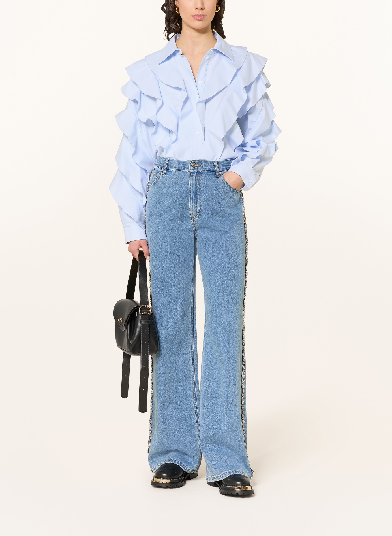 SANDRO Hemdbluse mit Volants: HELLBLAU