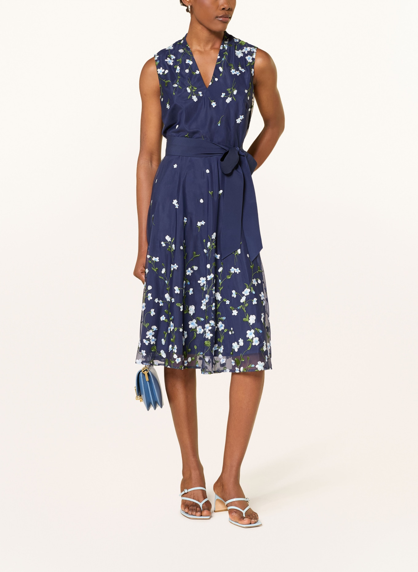 HOBBS Mesh-Kleid ARIA: DUNKELBLAU / GRÜN / WEISS