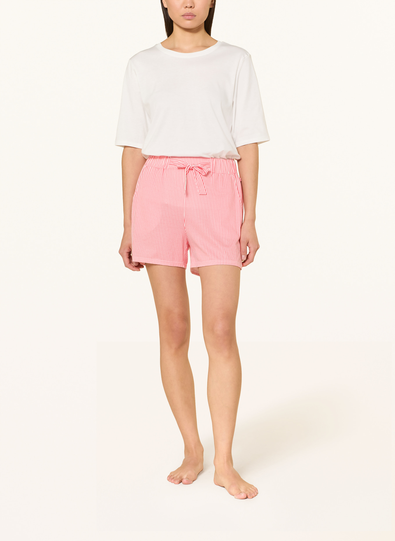CALIDA spací šortky: SVĚTLE ČERVENÁ / BÍLÁ