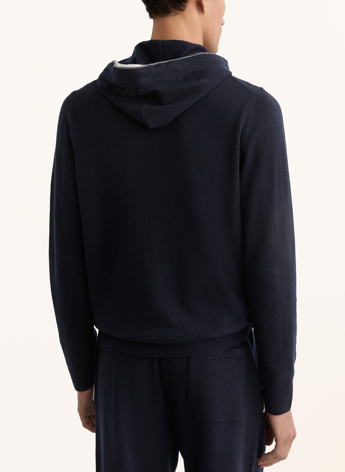 REISS FALMER knitted hoodie made from merino wool: DARK BLUE / DARK GRAY / WHITE