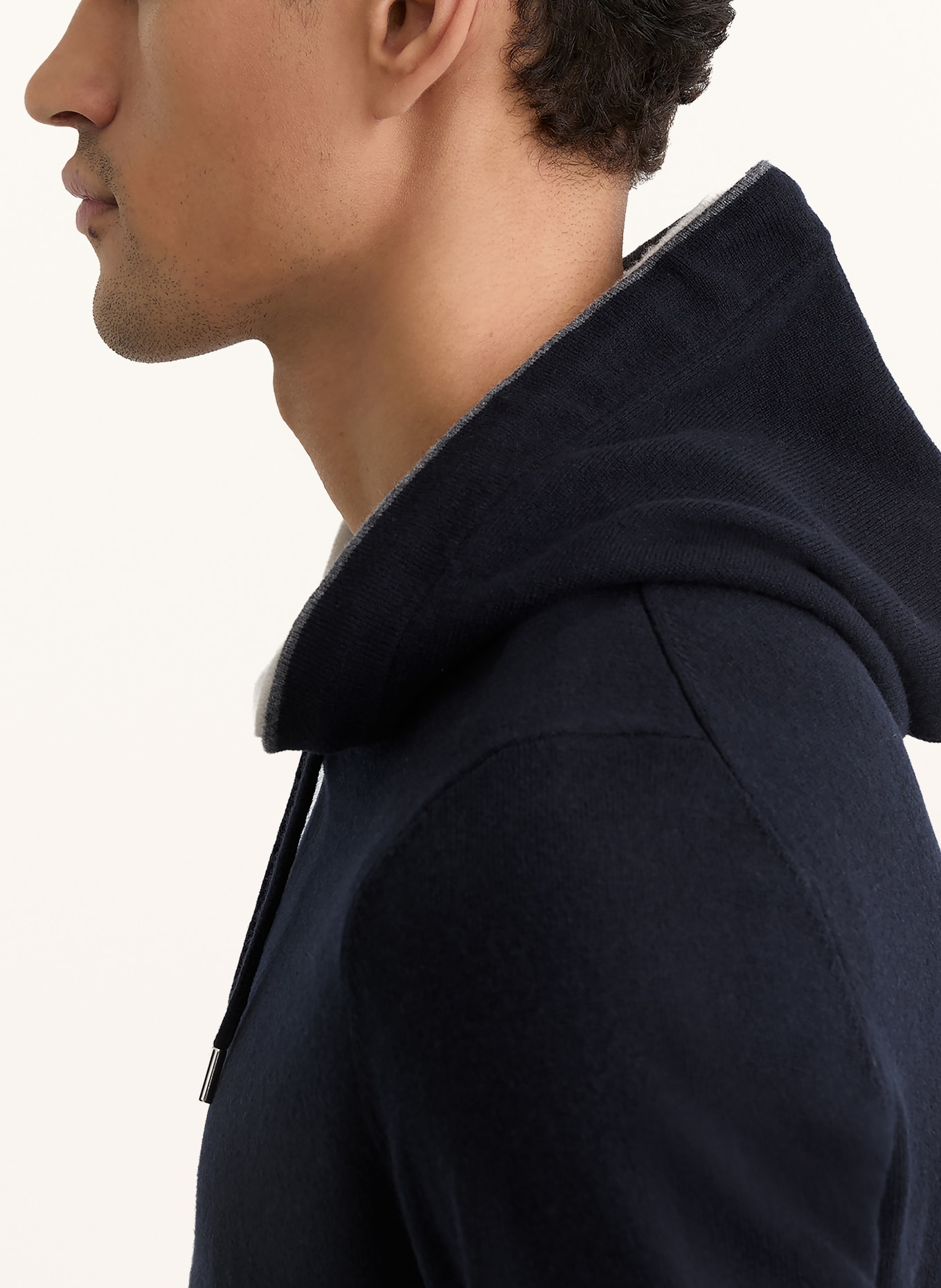REISS FALMER knitted hoodie made from merino wool: DARK BLUE / DARK GRAY / WHITE