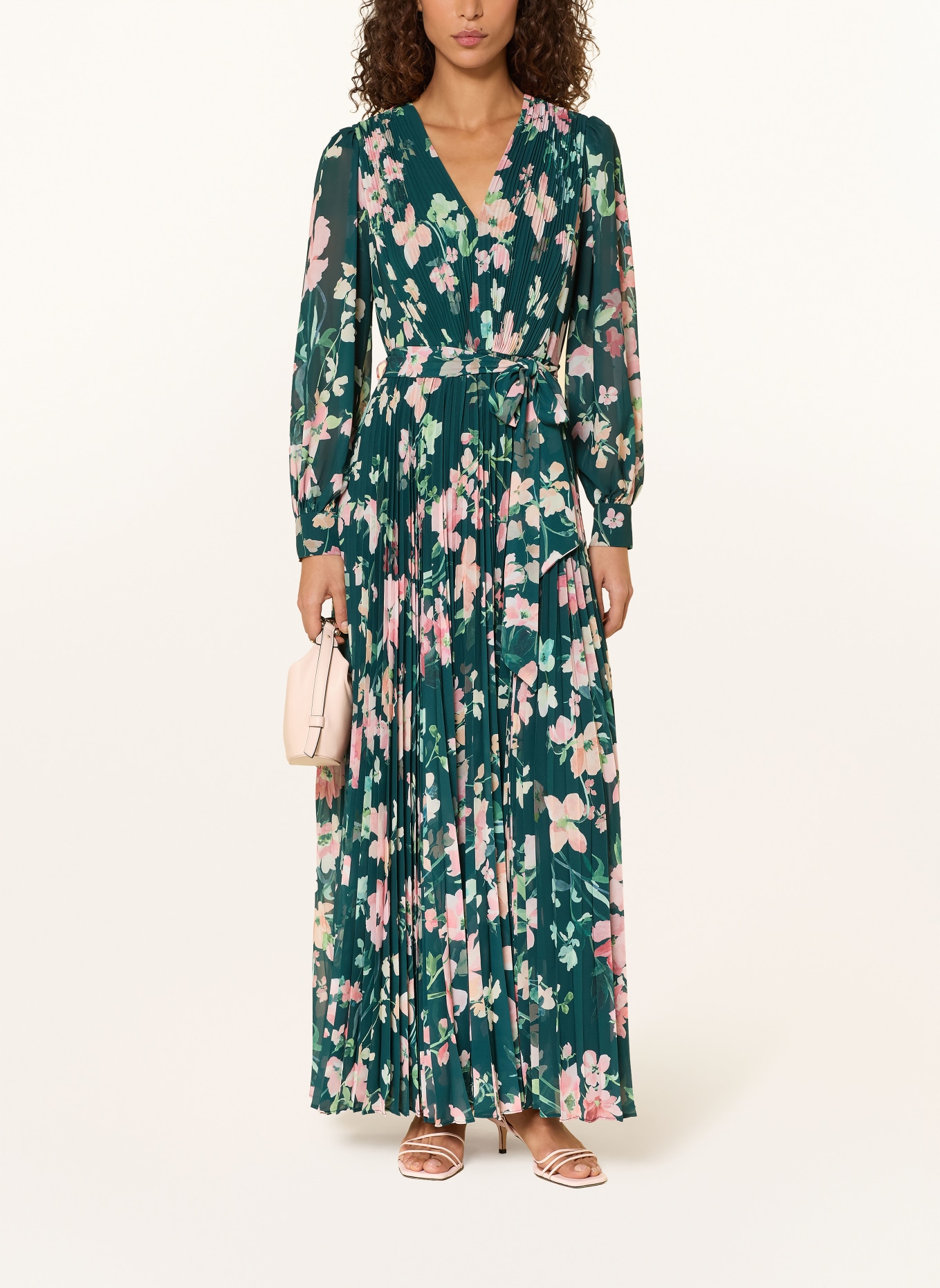 Phase Eight ROSA dress with pleats: DARK GREEN / PINK