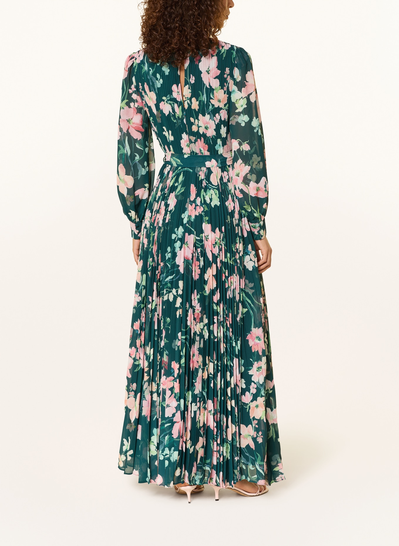 Phase Eight ROSA dress with pleats: DARK GREEN / PINK