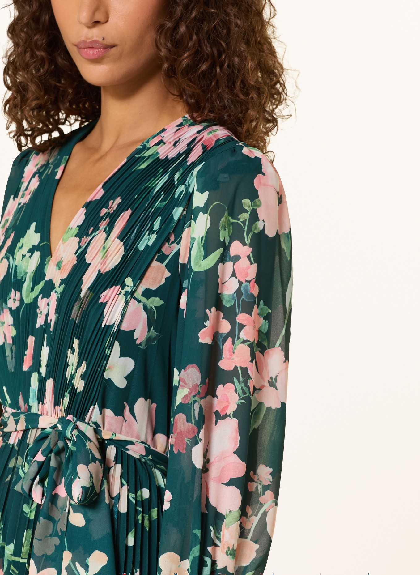 Phase Eight ROSA dress with pleats: DARK GREEN / PINK