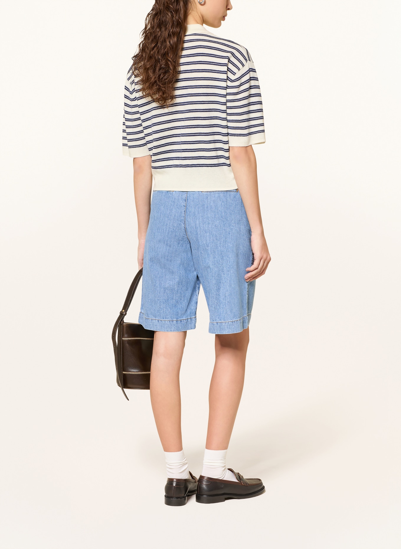 CLAUDIE PIERLOT Dzianinowa koszulka polo z falbanami: KREMOWY / GRANATOWY