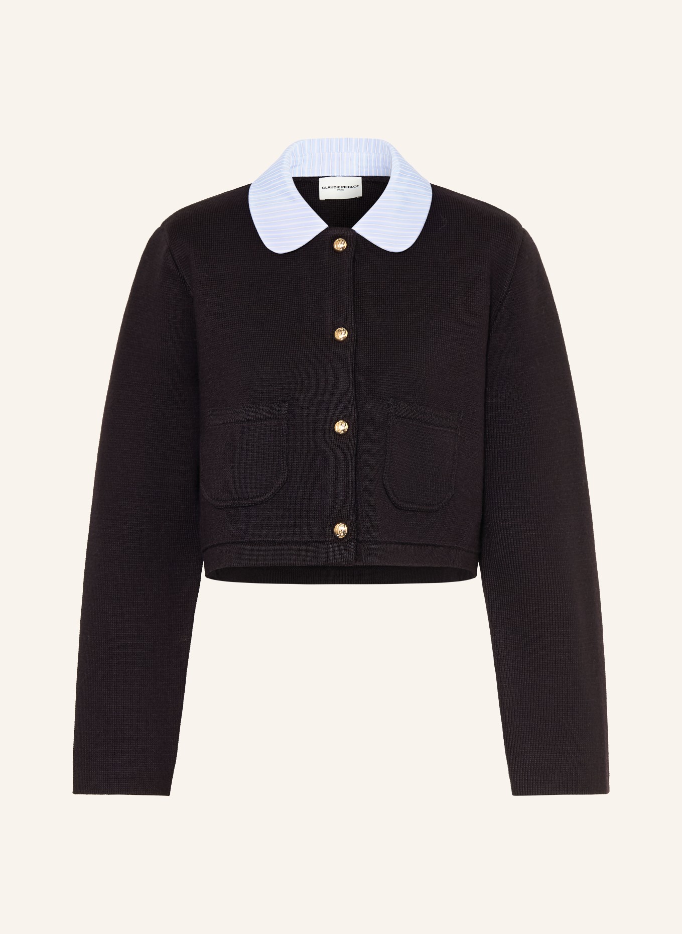 CLAUDIE PIERLOT Strickjacke im Materialmix: DUNKELBLAU / HELLBLAU / WEISS