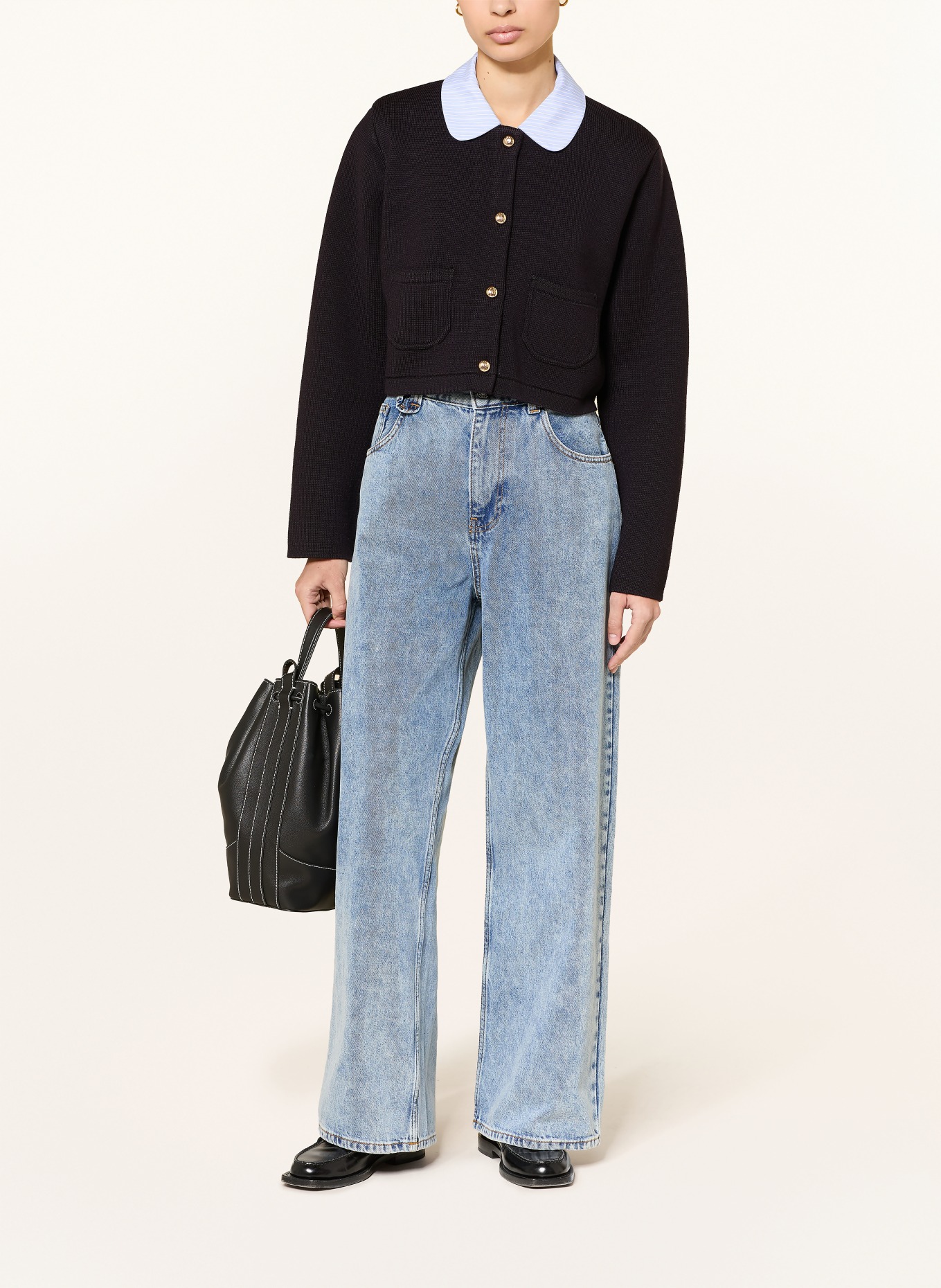 CLAUDIE PIERLOT Strickjacke im Materialmix: DUNKELBLAU / HELLBLAU / WEISS