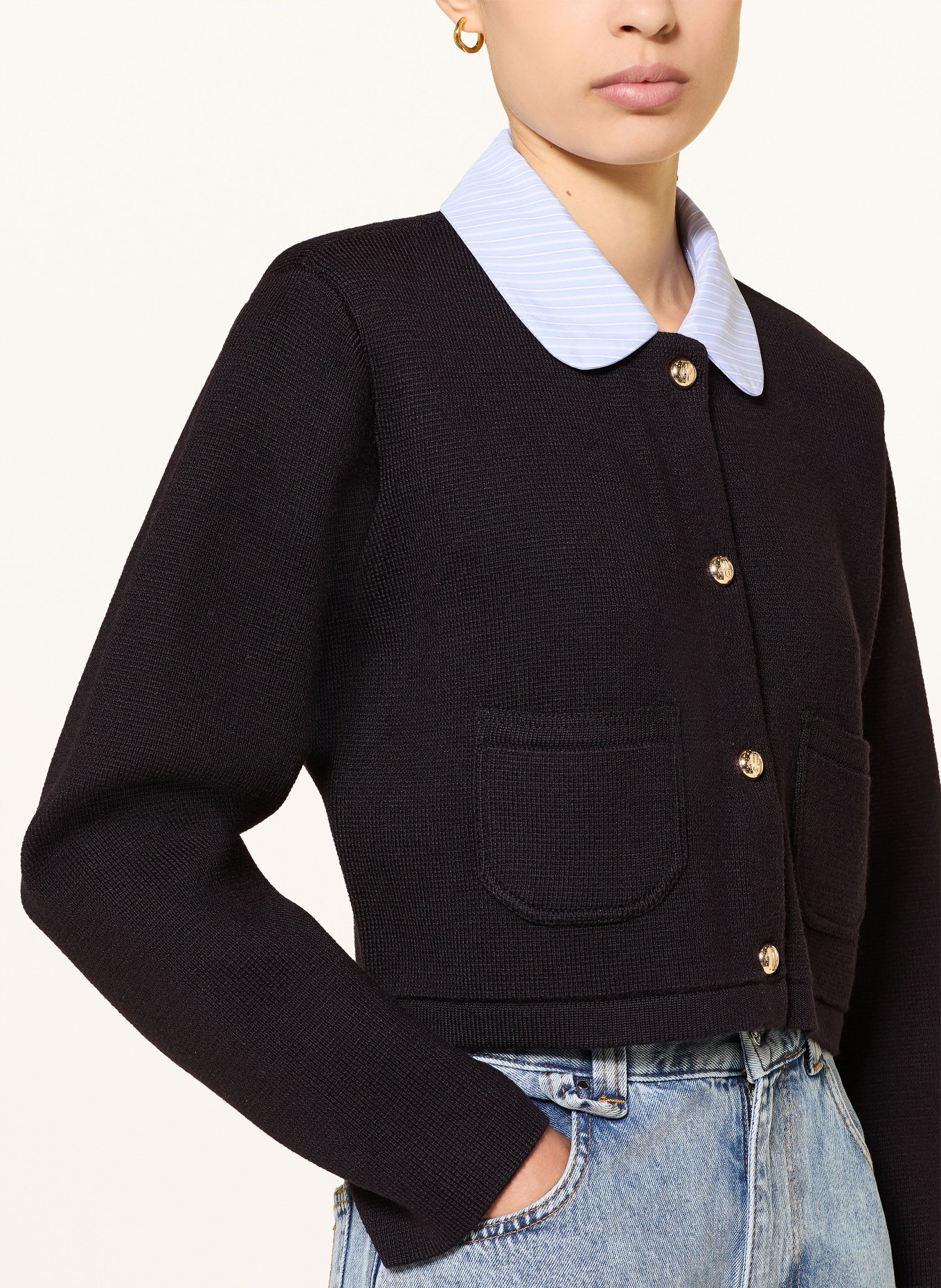 CLAUDIE PIERLOT Strickjacke im Materialmix: DUNKELBLAU / HELLBLAU / WEISS