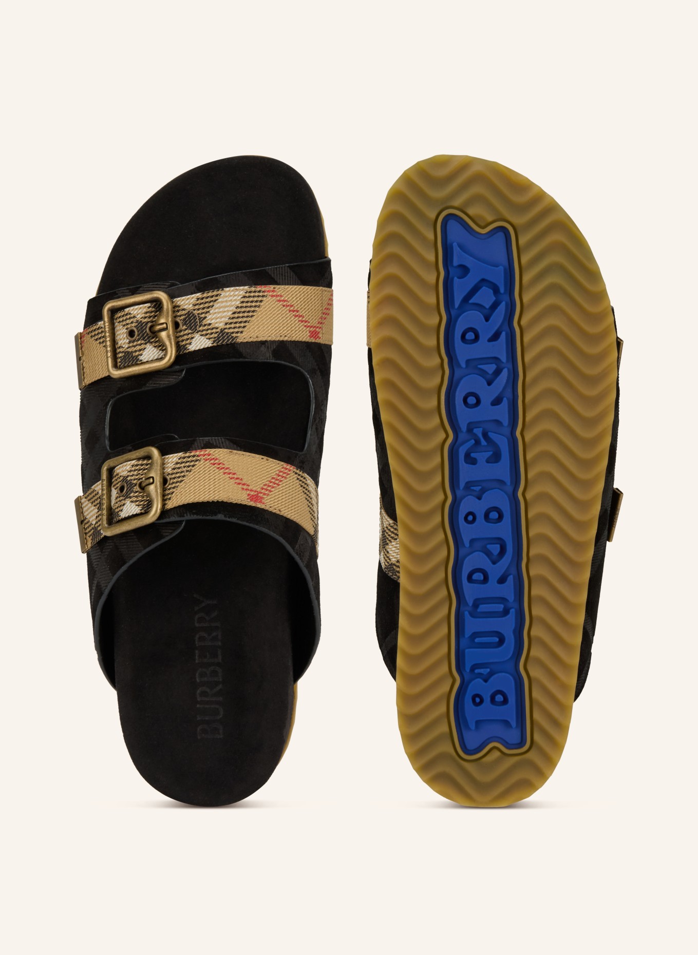 BURBERRY Pantofle URCHIN: ČERNÁ / BÉŽOVÁ / TMAVĚ ŠEDÁ