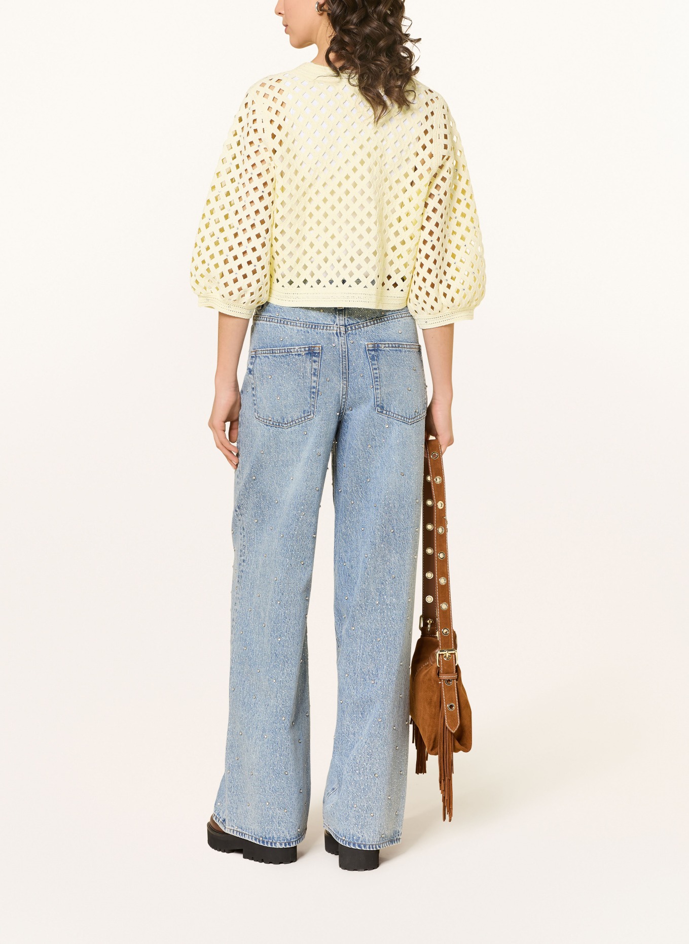 maje Strickjacke mit Schmucksteinen und 3/4-Arm: HELLGELB