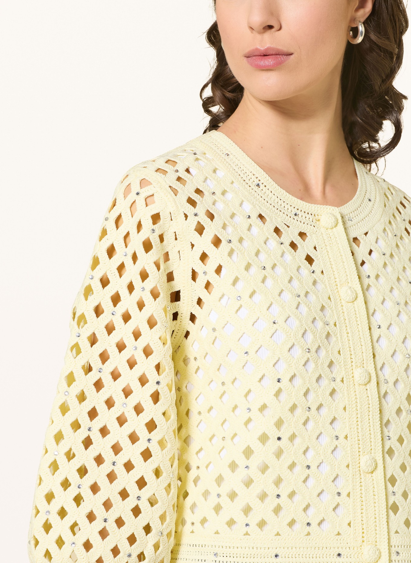 maje Strickjacke mit Schmucksteinen und 3/4-Arm: HELLGELB