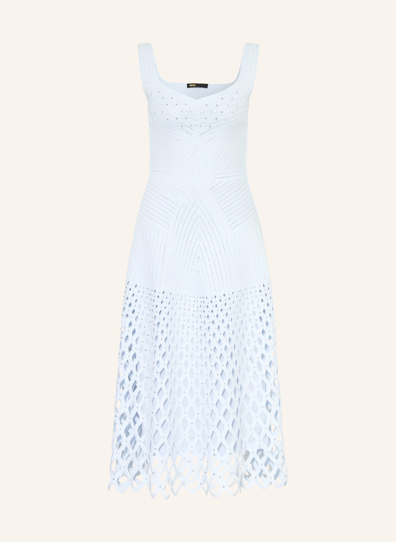maje Strickkleid mit Schmucksteinen: HELLBLAU