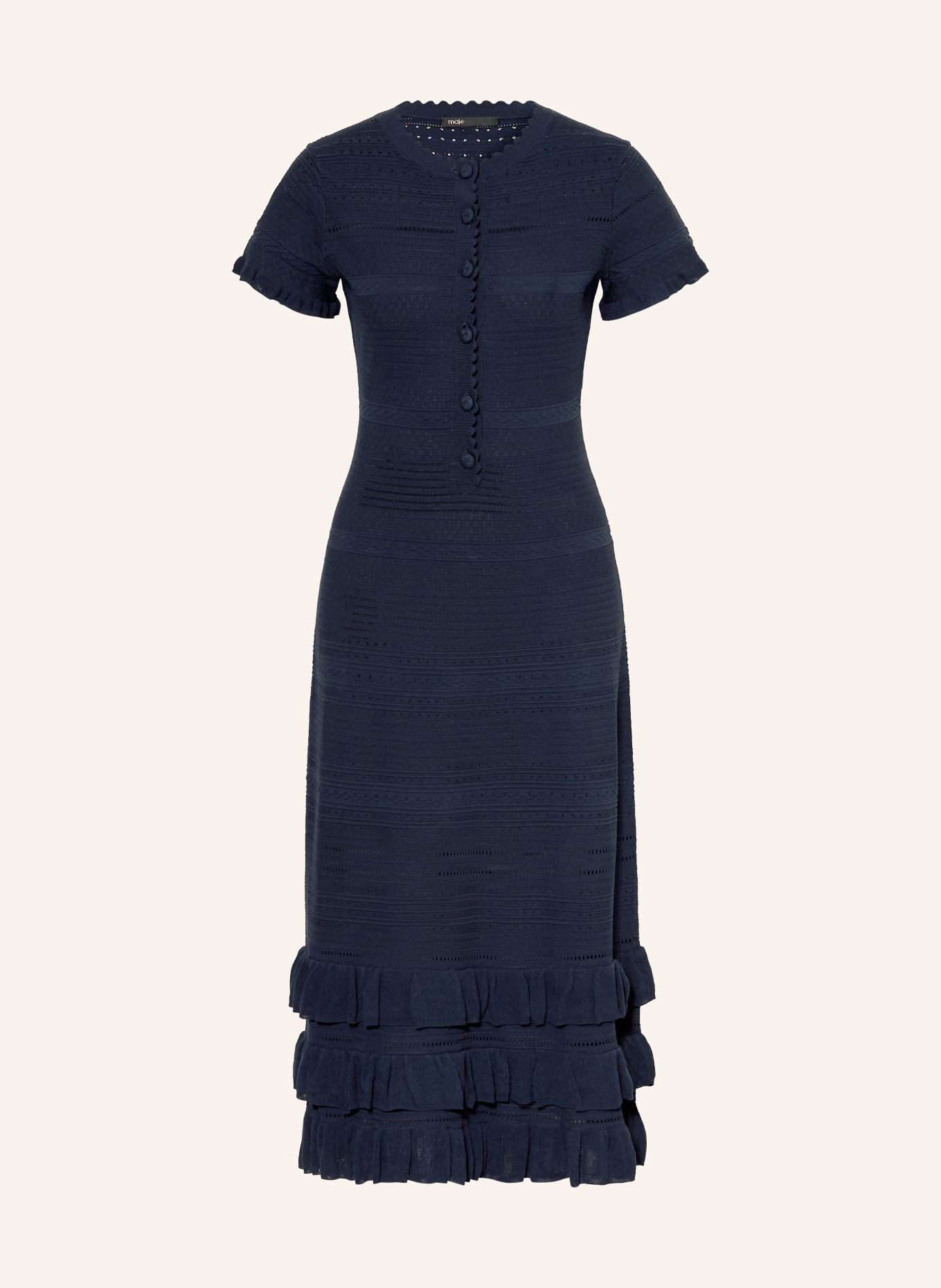 maje Strickkleid mit Volants: DUNKELBLAU